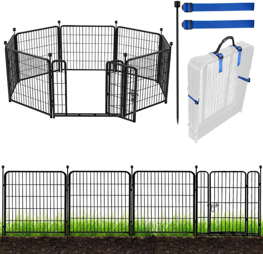 ADAVIN Metal Garden Fence with Gate, 36 in(H) 8 Panels Heavy Duty Iron Animal Barrier Fence, Indoor or Outdoor Dog Playpen, Camping Fence, No Dig Garden Border Fencing for Yard. Total 17.7 FT(L)