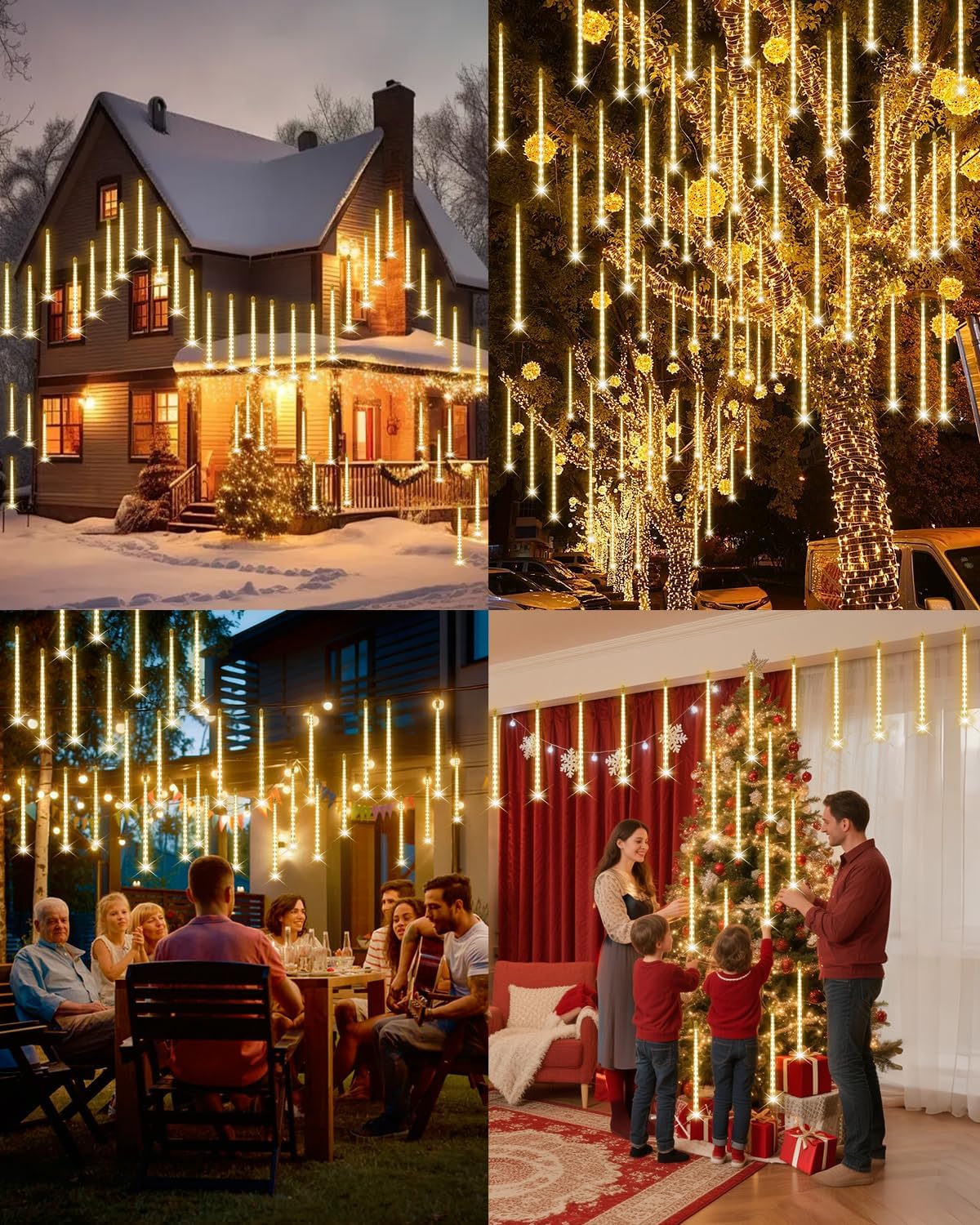 PEMOTech Christmas Lights Outdoor, 16 Tubes 40cm 576 Led Meteor Shower Lights, Waterproof Christmas Decorations Icicle Light for Xmas Tree Halloween Party, Ul Plug,Warm White