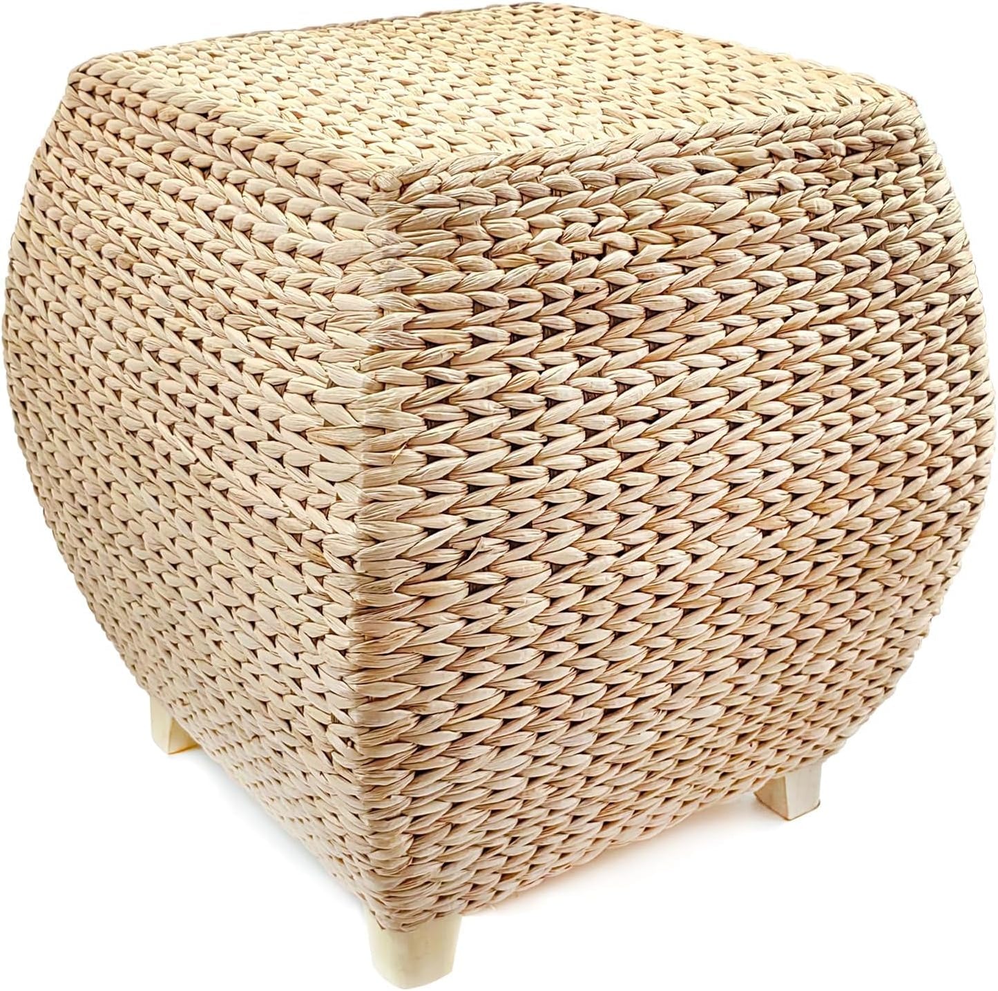 Square Poufs Ottoman,Hand Woven Natural Braided Cattail Ottomans Pouf for Patio,Home,Office,Living Room,Bedroom Indoor Outdoor Porch,Seagrass Footstool/Floor Accent Chair,Ottoman Foot Rest (Square)