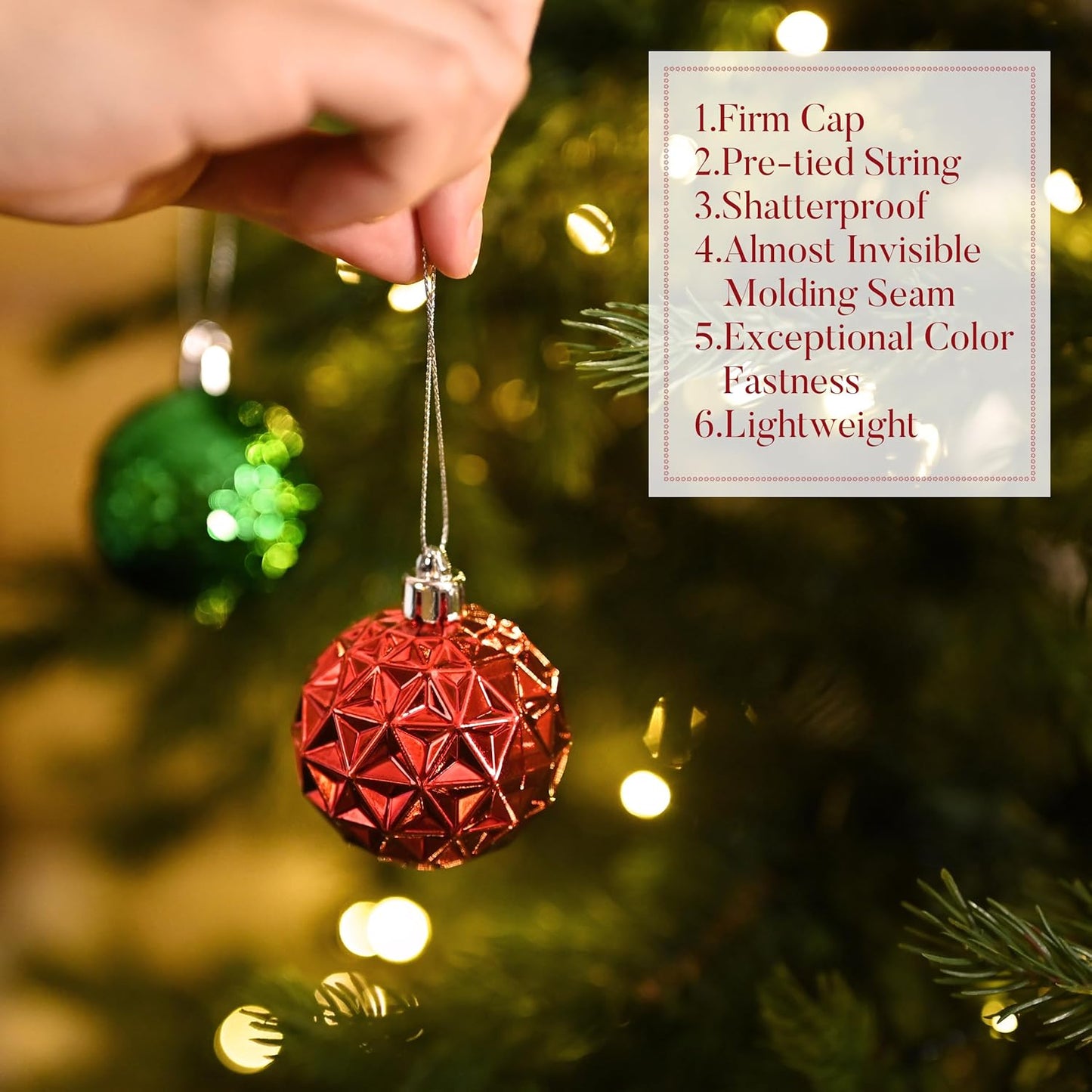 Valery Madelyn Christmas Tree Decorations Ornament Set for Fall Halloween, 50ct 2.36 Inches Red Green and White Shatterproof Christmas Ball Ornaments Hanging Xmas Holiday Party Decor