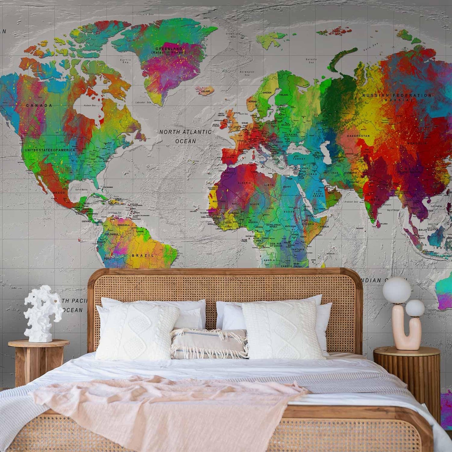 artgeist Premium Wall Mural World Map 79x55 in - XXL Non-Woven Wallpaper Fleece Wall Decor Photo Print Picture Image Design Home Map of The World k-A-0128-a-a