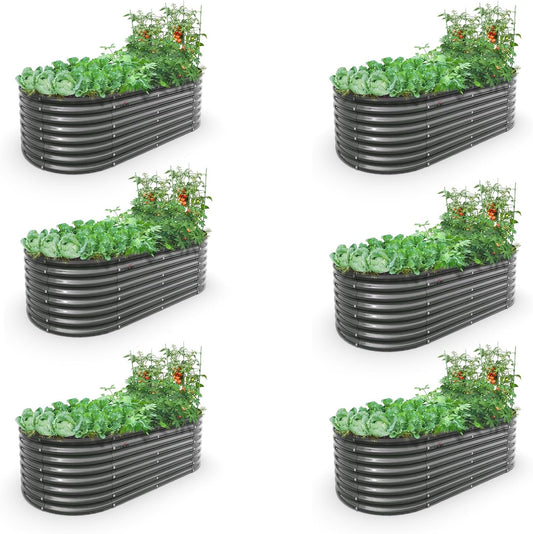 A ANLEOLIFE 6X3X2 ft Galvanized Raised Garden Beds Outdoor-6 Pack, Oval Large Metal Deep Root Planter Box for Planting Vegetables Flowers Herb, Anti-Rust & Easy-Setup, Quartz Grey