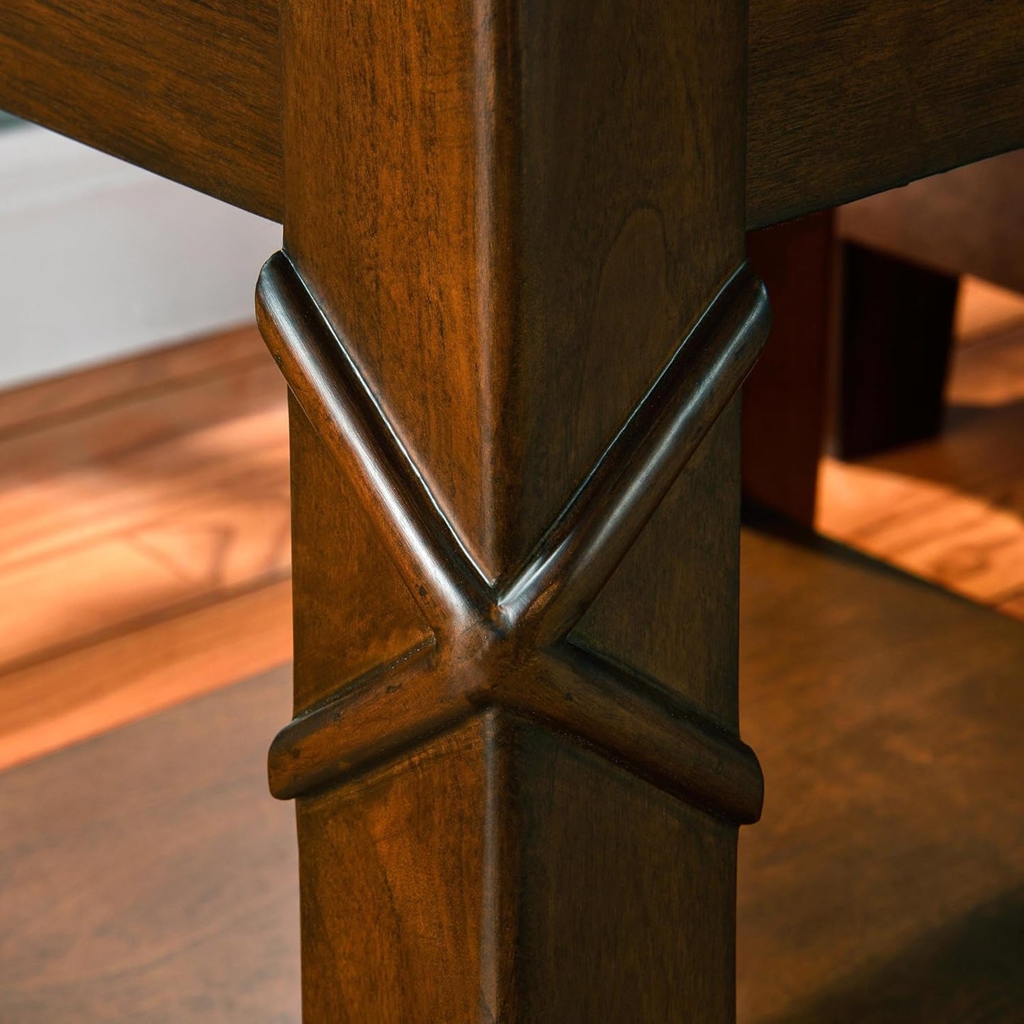 Solid Wood End Table with Storage Shelf, Vintage Rectangle Sofa Side Table with Splicing Tabletop and Carved Leg, BesideTelephone Table Cherry Brown,19.7 * 17.7 * 19.7in CJZ-DR200