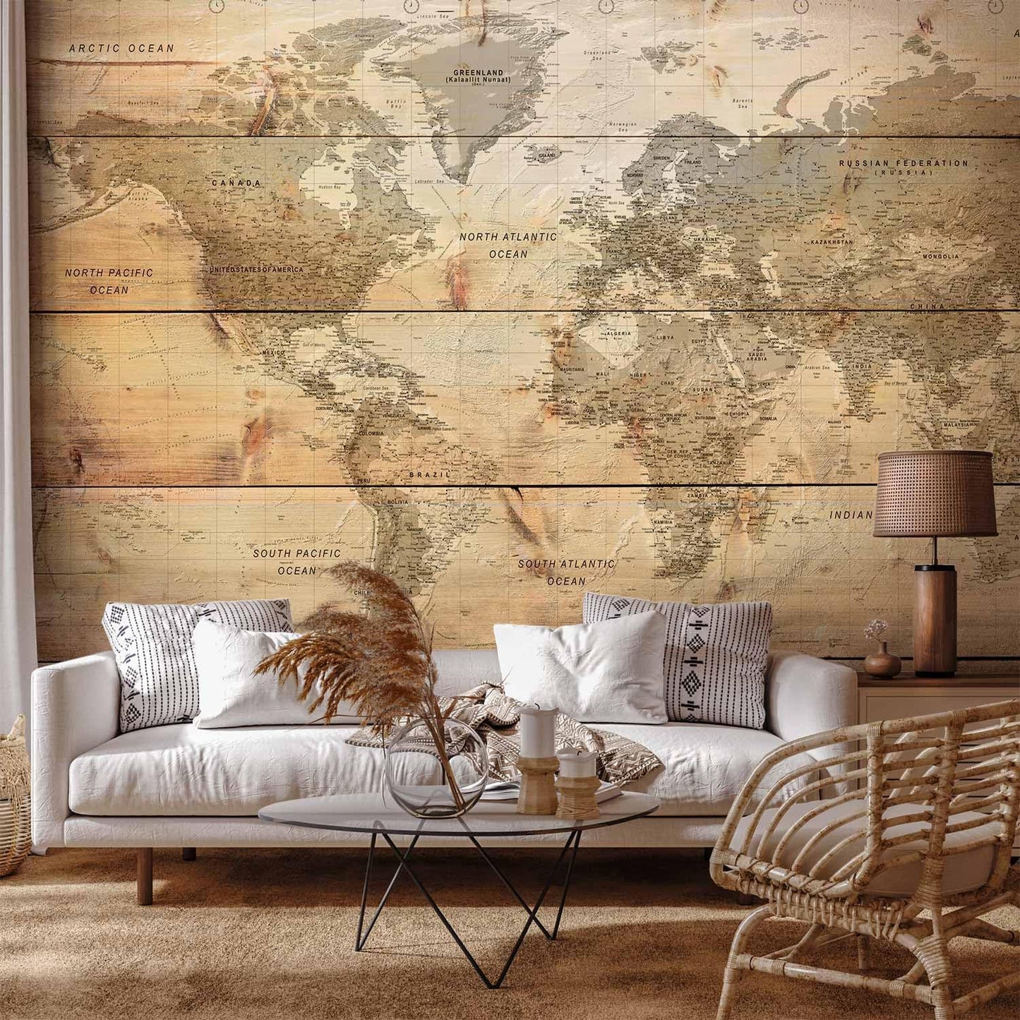 artgeist Wall Mural World Map 157x110 in - XXL Non-Woven Wallpaper Fleece Wall Decor Photo Print Picture Image Design Home Map of The World k-A-0218-a-a