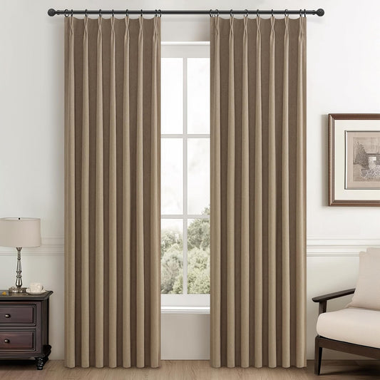 90 Inch Blackout Curtains for Living Room Thermal Noise Reduction Sliding Door Total Two Burg Country Style Linen Window Curtains & Drapes for Track System Pinch Pleat,Chocolate RustBrown Set of 2