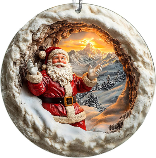 Jabihome Christmas Ornaments 2025, Exchange for Women, Men, Collectible Dated Year Ornaments for Tree, Unique Acrylic Suncatcher, Printed Stained Glass Effect Decor (Santa Sunrise)