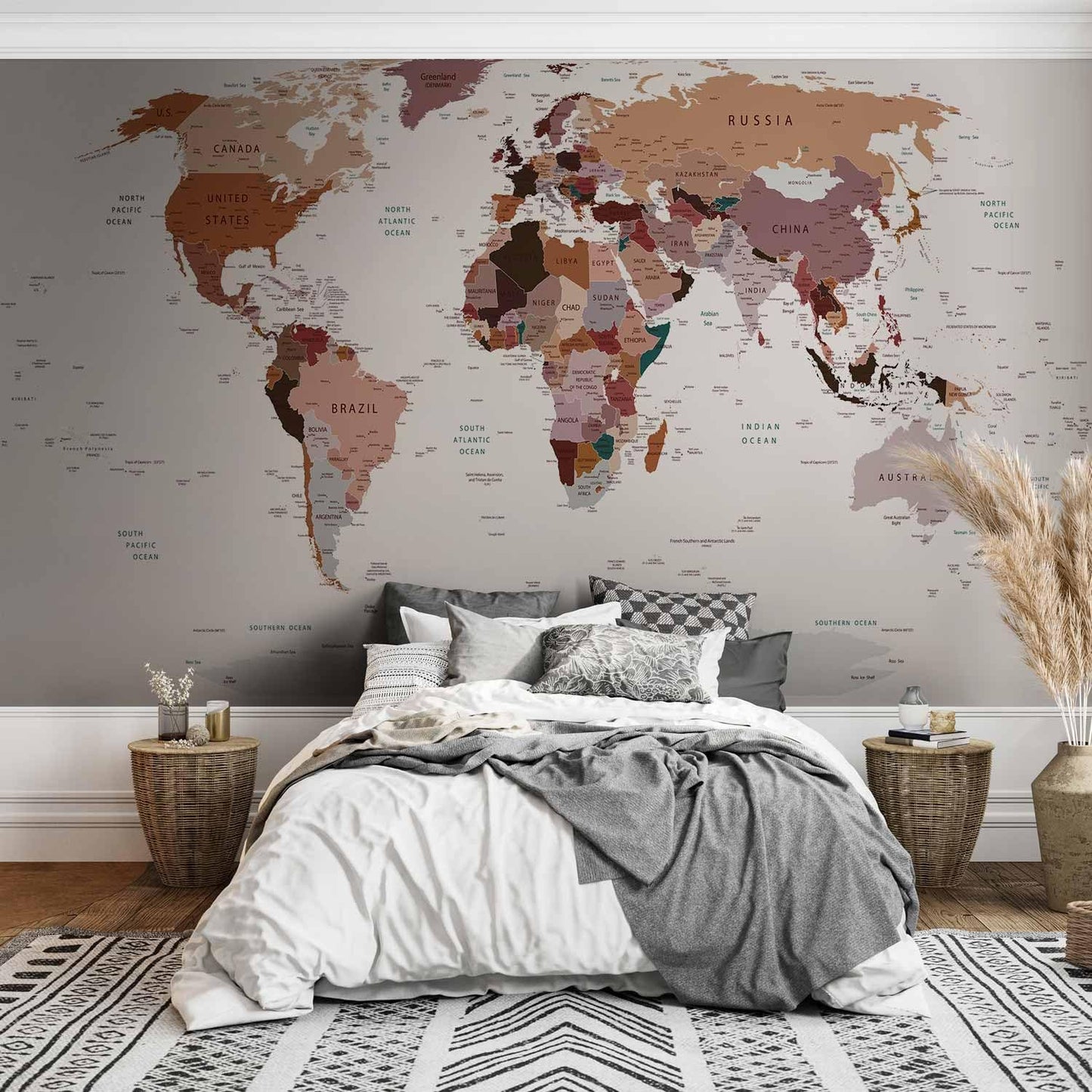 artgeist Premium Wall Mural World Map 157x110 in - XXL Non-Woven Wallpaper Fleece Wall Decor Photo Print Picture Image Design Home Map of The World k-B-0001-a-d