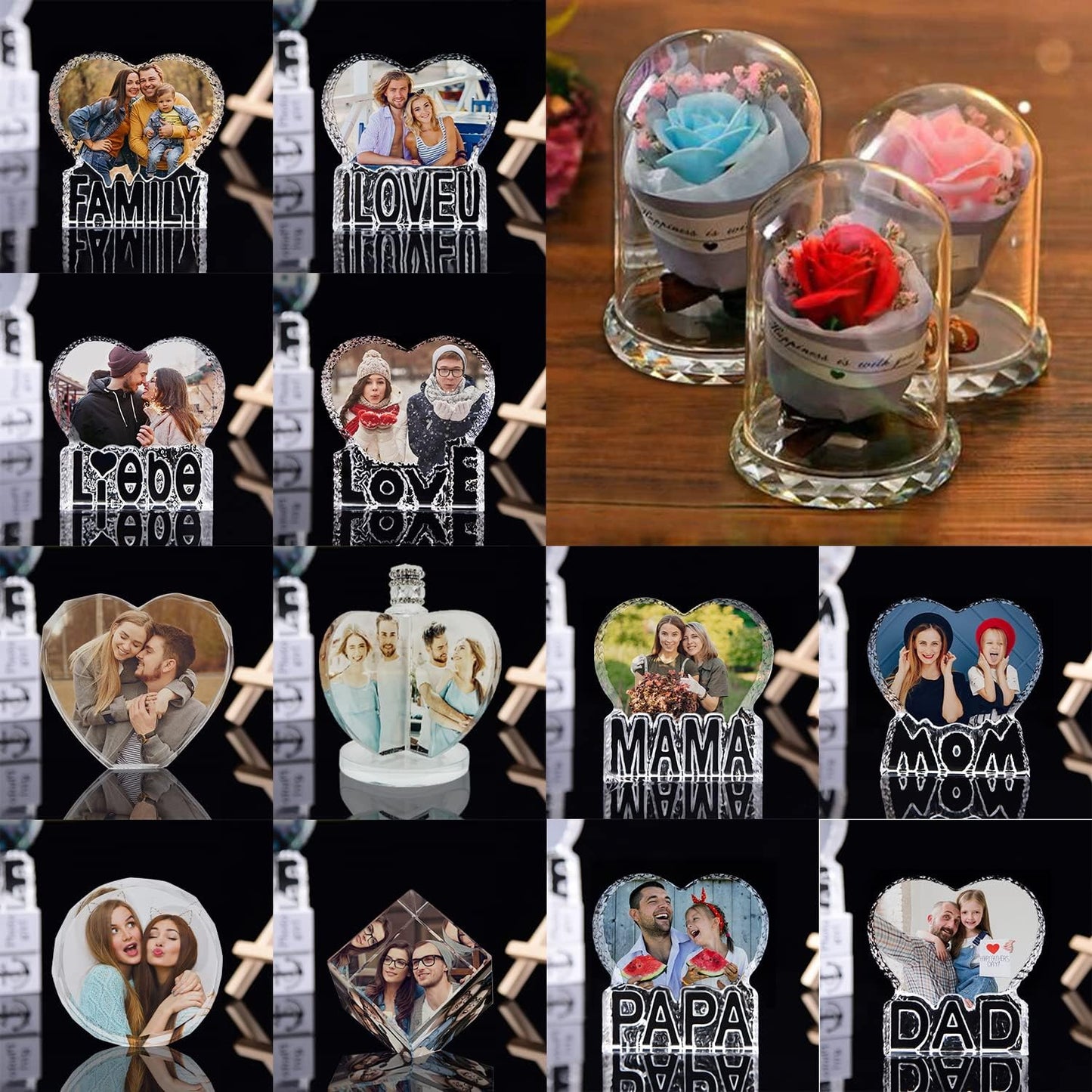 Personalized 3D Crystal Photo Gift with Family Photo, Unique and Meaningful Gift, Birthday Gift, Commemorative Gift, Decoration Sound Atmosphere Lighting, Bouquet Photo Ornament