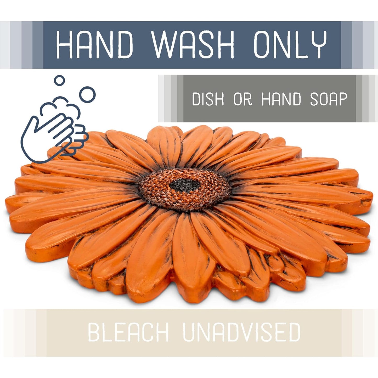 NAT & Jules Gerbera Daisy Flower Shaped Dimensional Indoor Outdoor 12 inch Cast Resin Decorative Garden Stepping Stone, Patio, Walkway Sculpture Yard Art, Orange