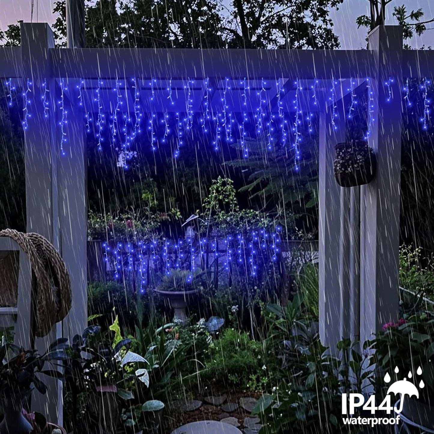 QITONG Blue Icicle Lights for Outside, 66ft 800 LED Halloween Light Indoor with 160 Drops, 8 Modes Clear Wire Connectable Christmas Lights Plug in