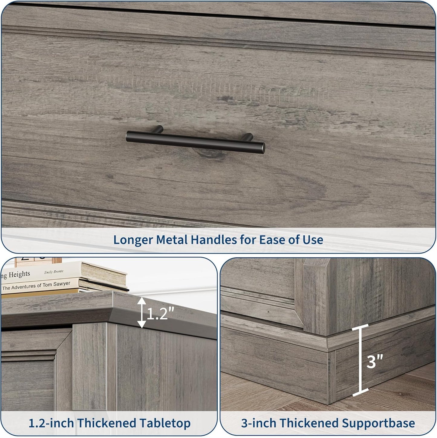 GAOMON Grey 6 Drawer Dresser for Bedroom, Farmhouse 47.2" Wide Chest of Drawers with Metal Handles, Rustic Double Wood Dresser, Storage Dressers Organizer for Living Room, Nursery