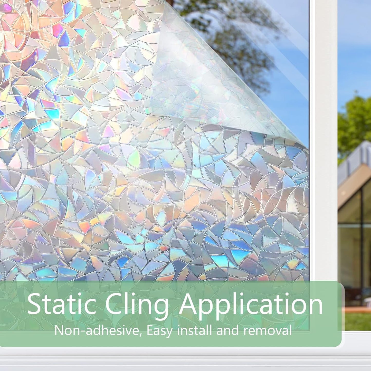 HIDBEA Window Privacy Film Static Clings, Rainbow Window Film, 3D Decals Non-Adhesive Window Vinyl Film for Home Door, 17.3 Inch x 6.5 Feet