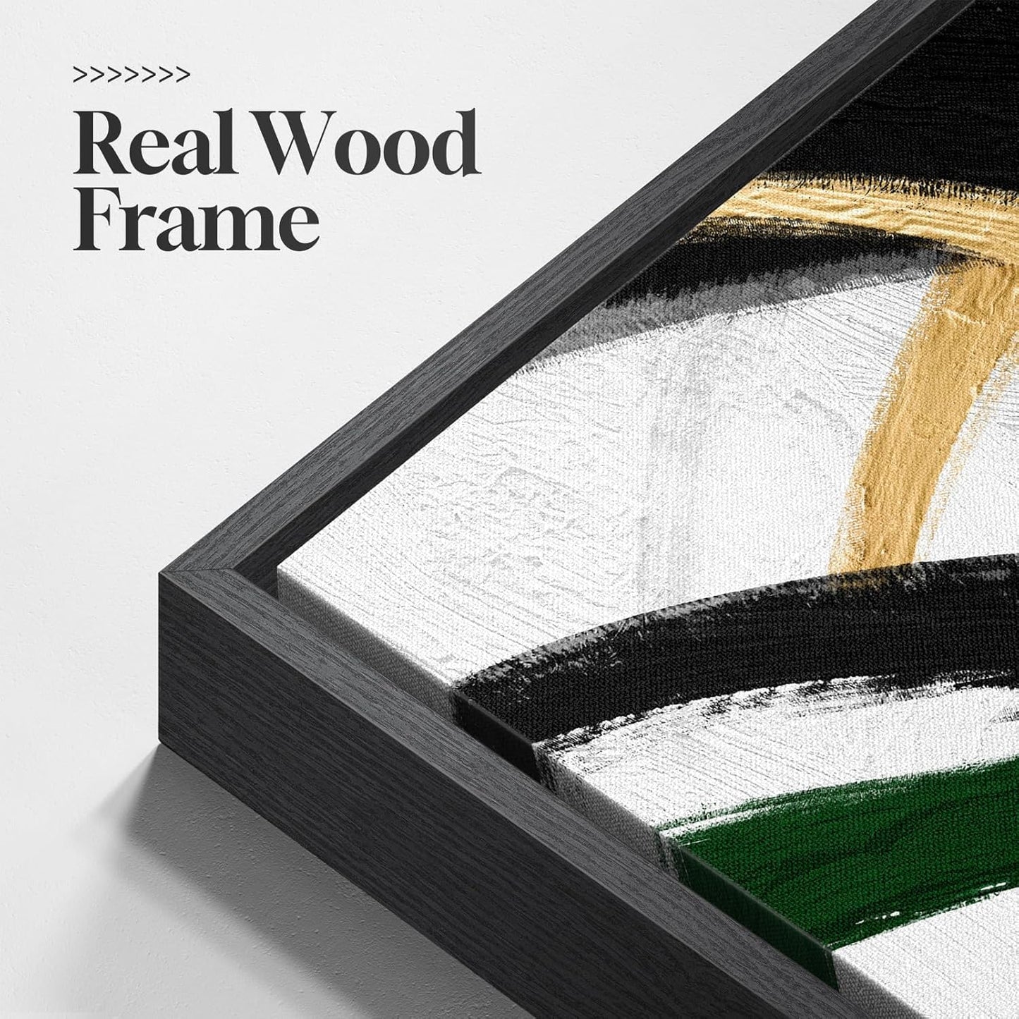 Large Framed Abstract Wall Art for Living Room, Set of 3 Modern Canvas Prints Painting Artwork for Walls, Black Green and Gold Brush Stroke Pictures for Hallway Dining Room Office Wall Decor 24x36 In