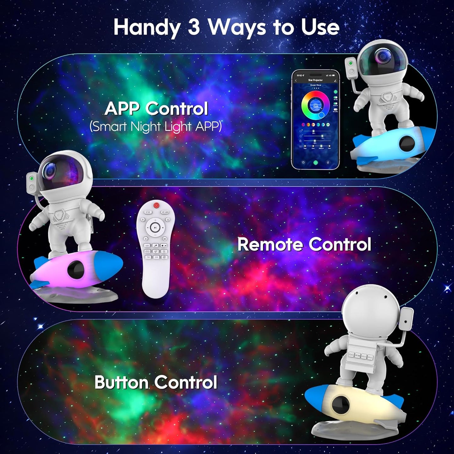 FlyEagle Astronaut Galaxy Projector, Star Nebula Projector with Rocket Lamp, Night Lights LED Star Projector for Bedroom, Remote Control, White Noises, Bluetooth Speaker for Bedroom