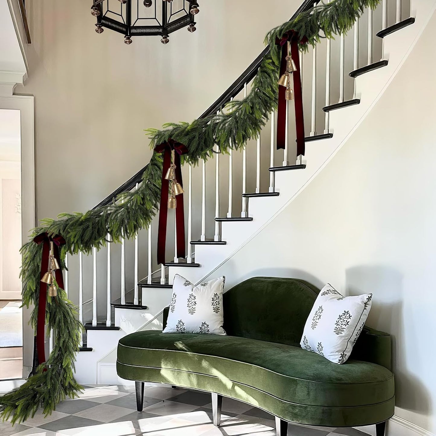 N&T NIETING 2 PCS Christmas Garland Norfolk Pine Garland Real Touch Faux Christmas Greenery Xmas Garland for Mantle, Table Holiday Winter Indoor Outdoor Christmas Decorations (9 FT)