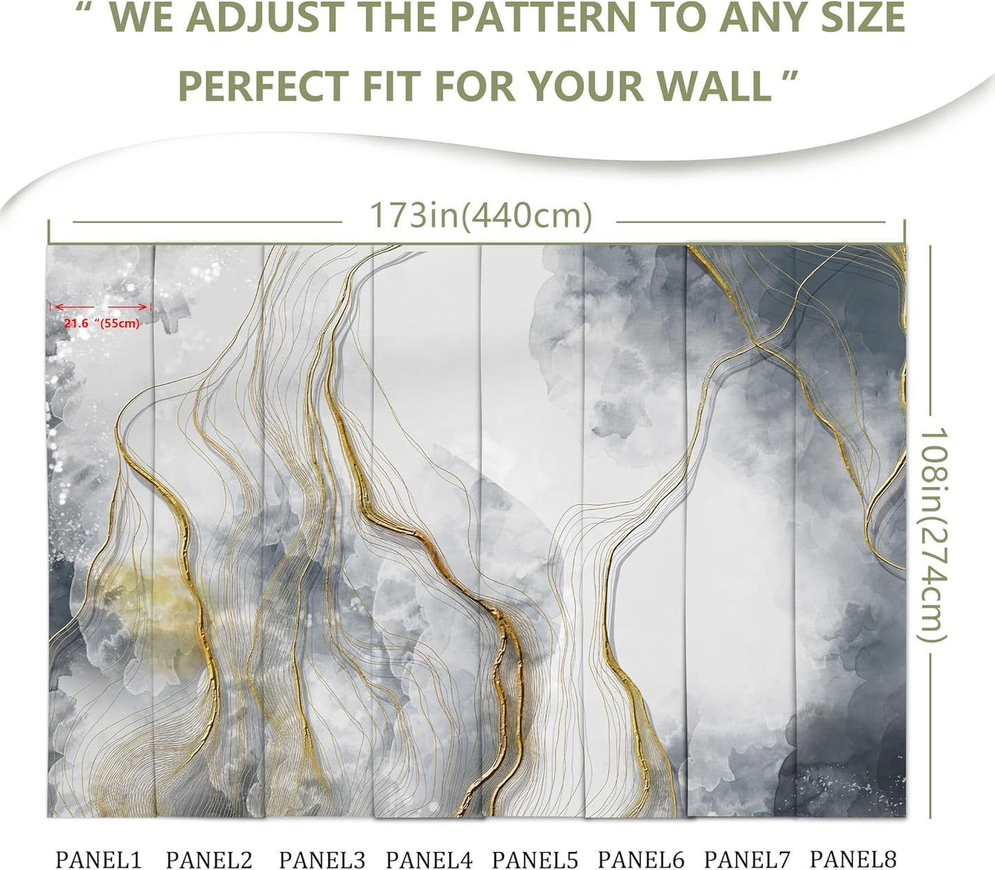 Abstract Grey Marble Wallpaper Large Abstract Gold Wall Mural for Bedroom Living Room Office(Not Peel and Stick)