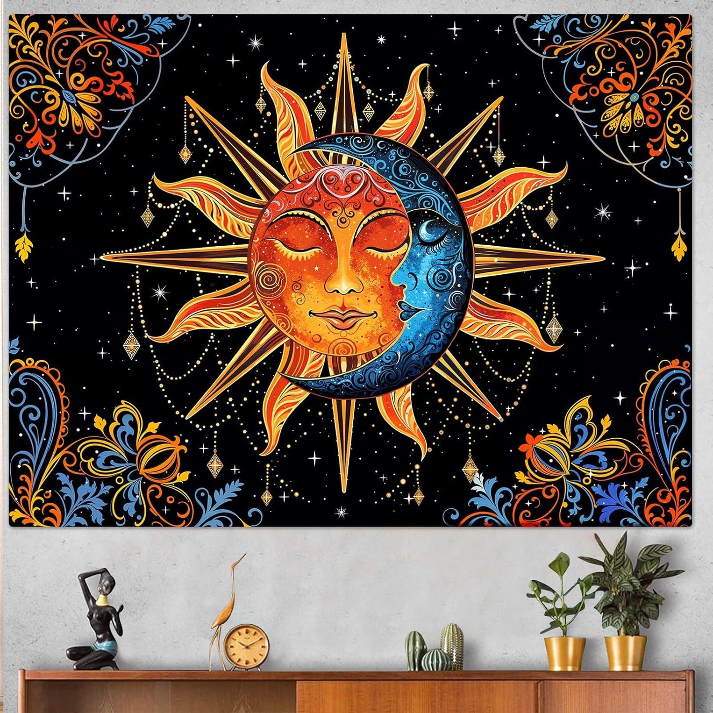 Lunerfex Sun and Moon Tapestry Mandala Wall Tapestry, Cute Tapestries for Bedroom Ceiling Tapestries Wall Hanging for Bedroom Living Room Decor Sun-1 70"x90"