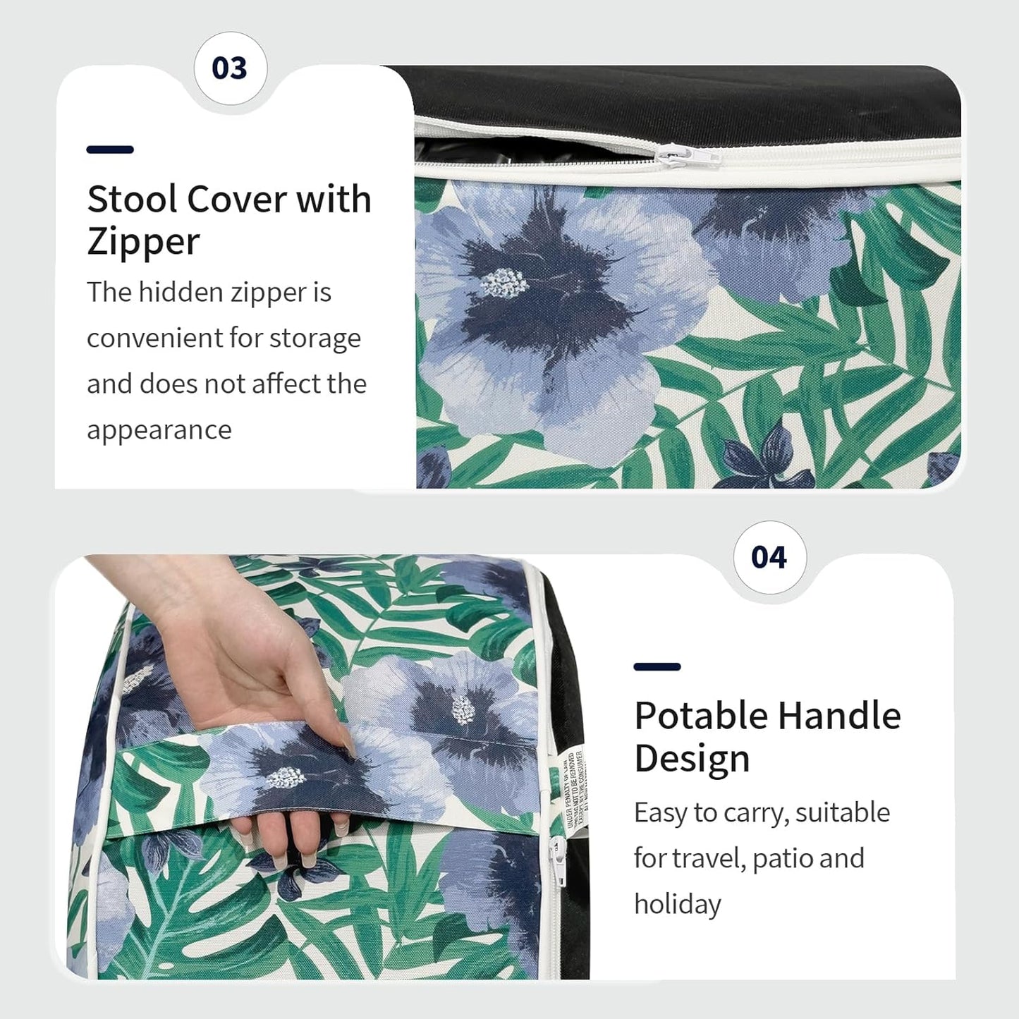 Inflatable Ottoman Stool D31 xH14 for Outdoor/Indoor Use, Water Repellent Patio Foot Rest with Portable Handle,Round Pouf Ottoman Suitable for Garden,Deck and Camping - Blue Salmone Tropical