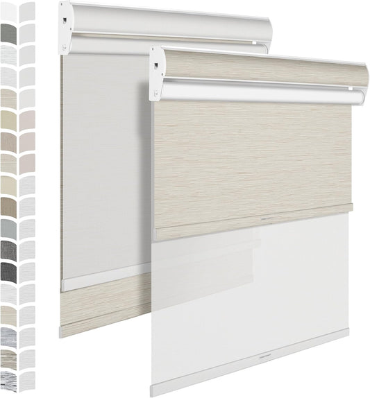 BERISSA Dual Roller Shades with Cassette Valance,Blackout and 5% Light Filtering,Day and Night Shades for Home Office. Beige & White.Custom Sizes