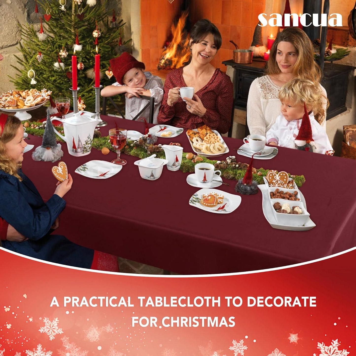 sancua Rectangle Tablecloth - 70 x 120 Inch - Stain and Wrinkle Resistant Washable Polyester Table Cloth, Decorative Fabric Table Cover for Dining Tables, Buffet Parties and Camping, Burgundy