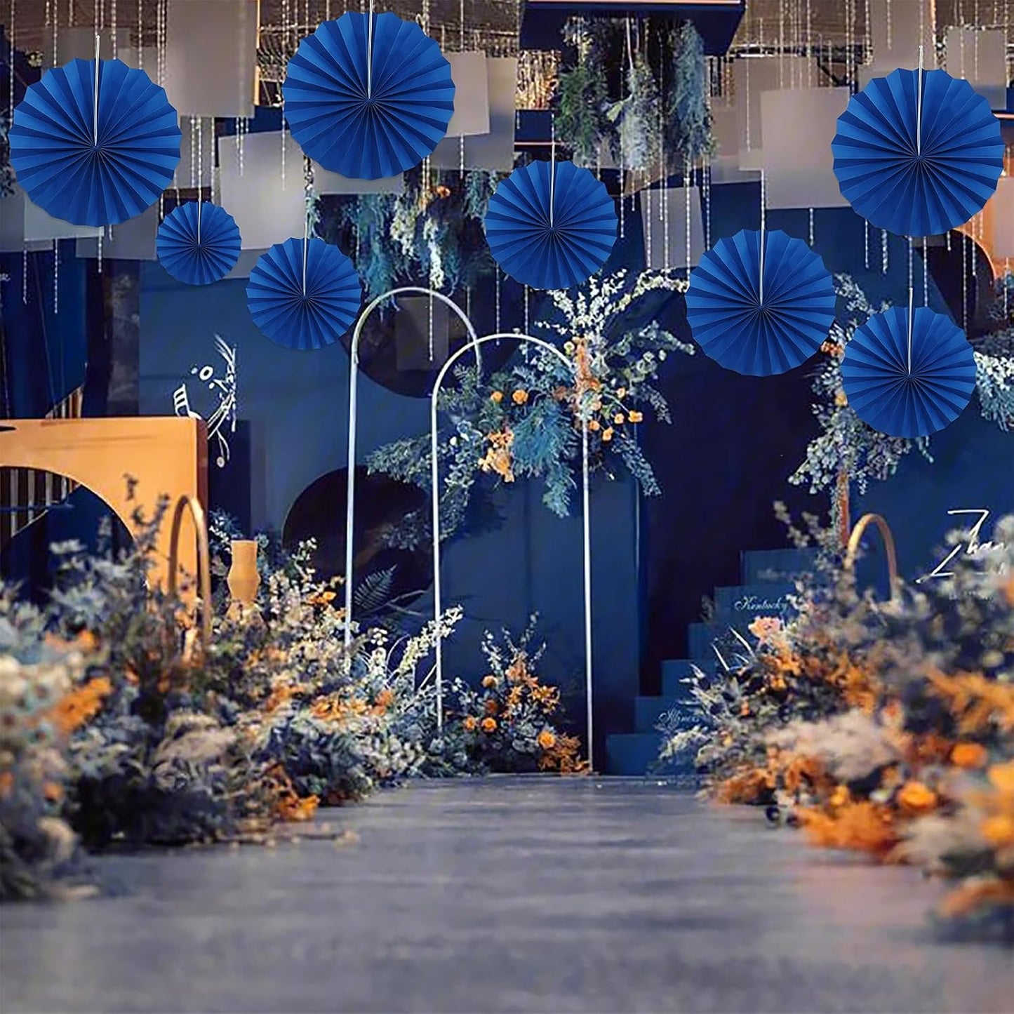 Blue Birthday Decorations,DIY Blue Paper Fans Hanging Decoration ,Party Decorations for Adults 12in, Royal Blue Birthday Decorations,Baby Shower Decorations 30 Color DIY Set (Navy Blue)