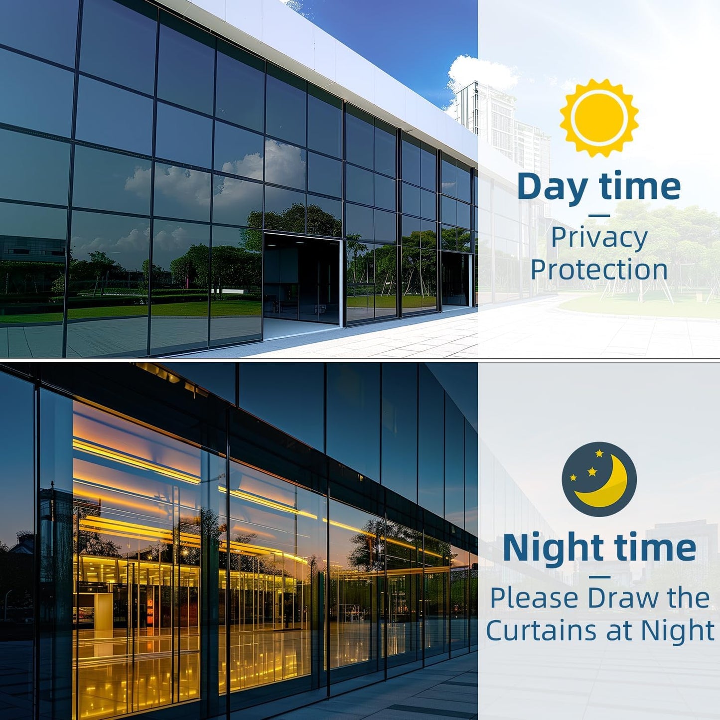 DUOFIRE One Way Window Film Privacy See Out Not in Heat Blocker Window Tint Reflective Mirror Windows Tinting Film for Home Static Cling Anti-UV Sun Blocking Windows Covering（Black, 23.6x78.7in）