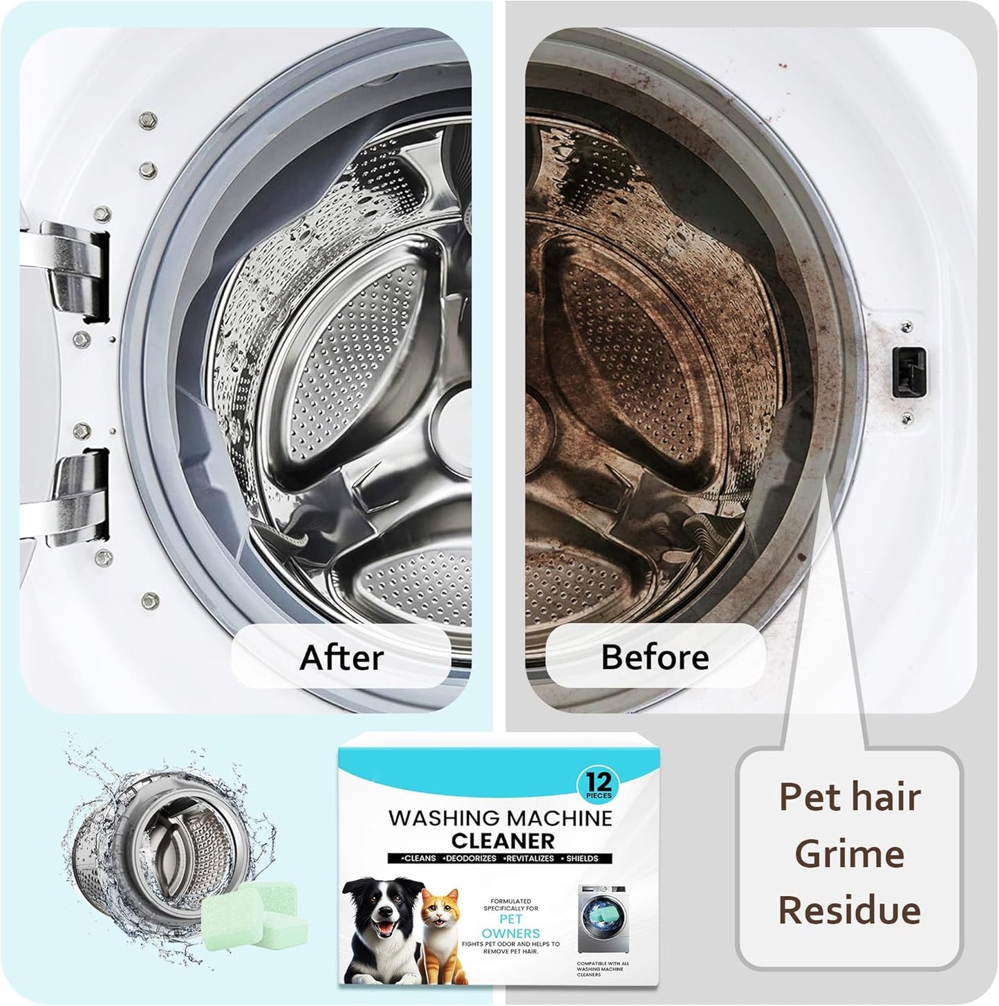 Washing Machine Cleaner 48 Pack-24 Month Supply,Cleaning Tablets Formulated for Pet Owners for He,Easy Pet Hair Remover for Laundry.Top & Front Load Washer.Septic Safe.