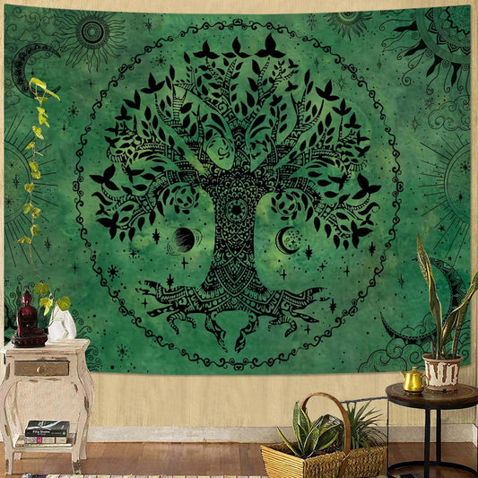 Lunerfex Tree of Life Mandala Tapestry Boho Tapestry for Bedroom Green Tapestries Wall Hanging Living Room Wall Art and Home Decor 60x80