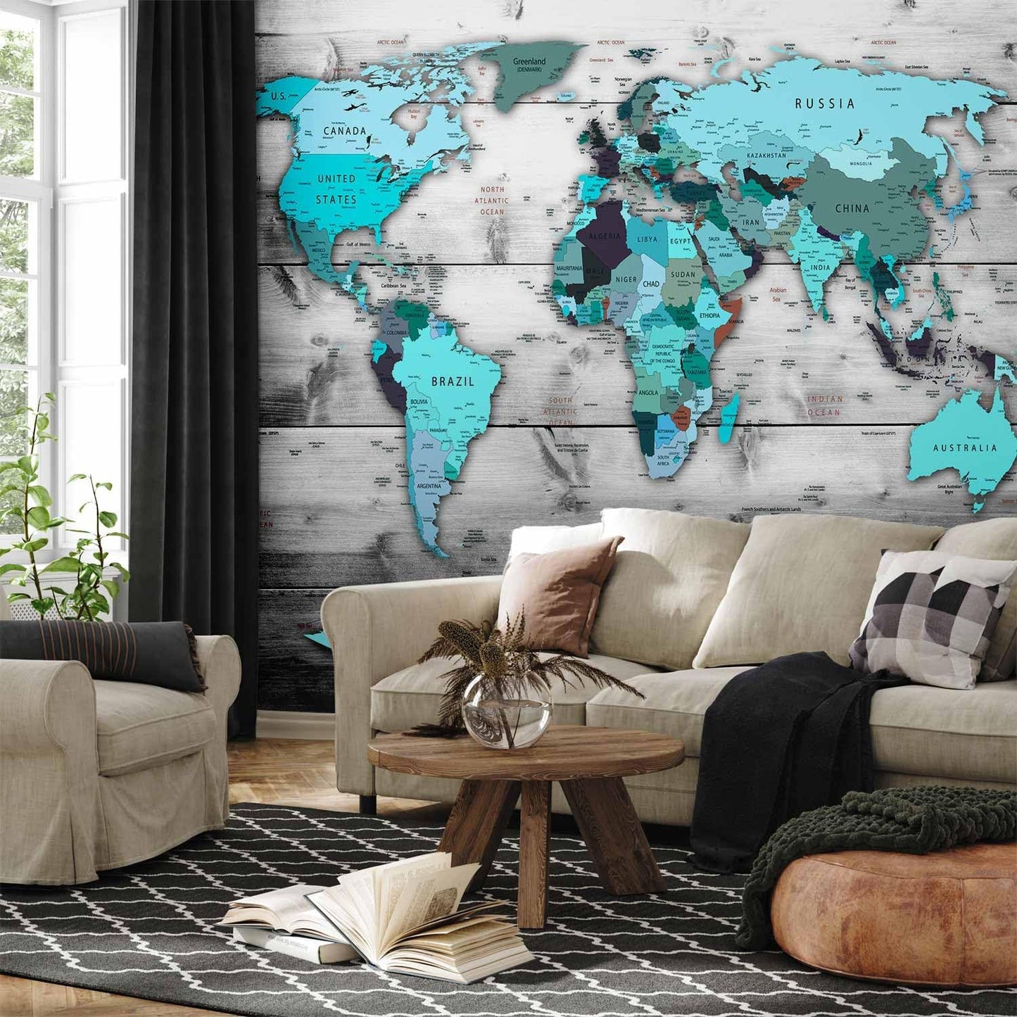 artgeist Premium Wall Mural World Map 79x55 in - XXL Non-Woven Wallpaper Fleece Wall Decor Photo Print Picture Image Design Home Map of The World k-B-0009-a-d