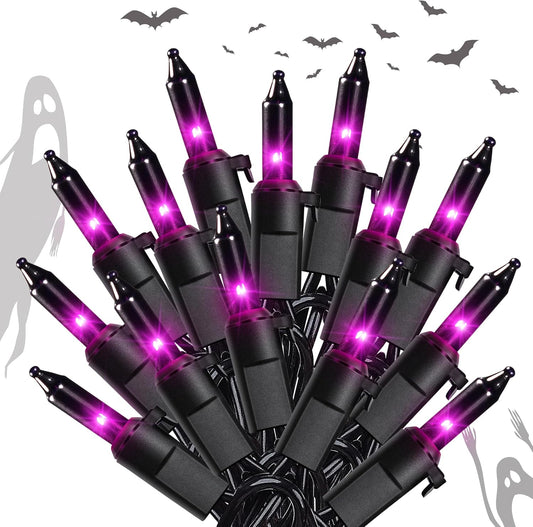 YOUNGAR Purple Halloween Lights, Clear Halloween Light Outdoor,13FT 50 UL Approved String Light with Black Wire,Incandescent Mini Waterproof Plug in for Indoor Tree Patio Garden Christmas Xmas Decor