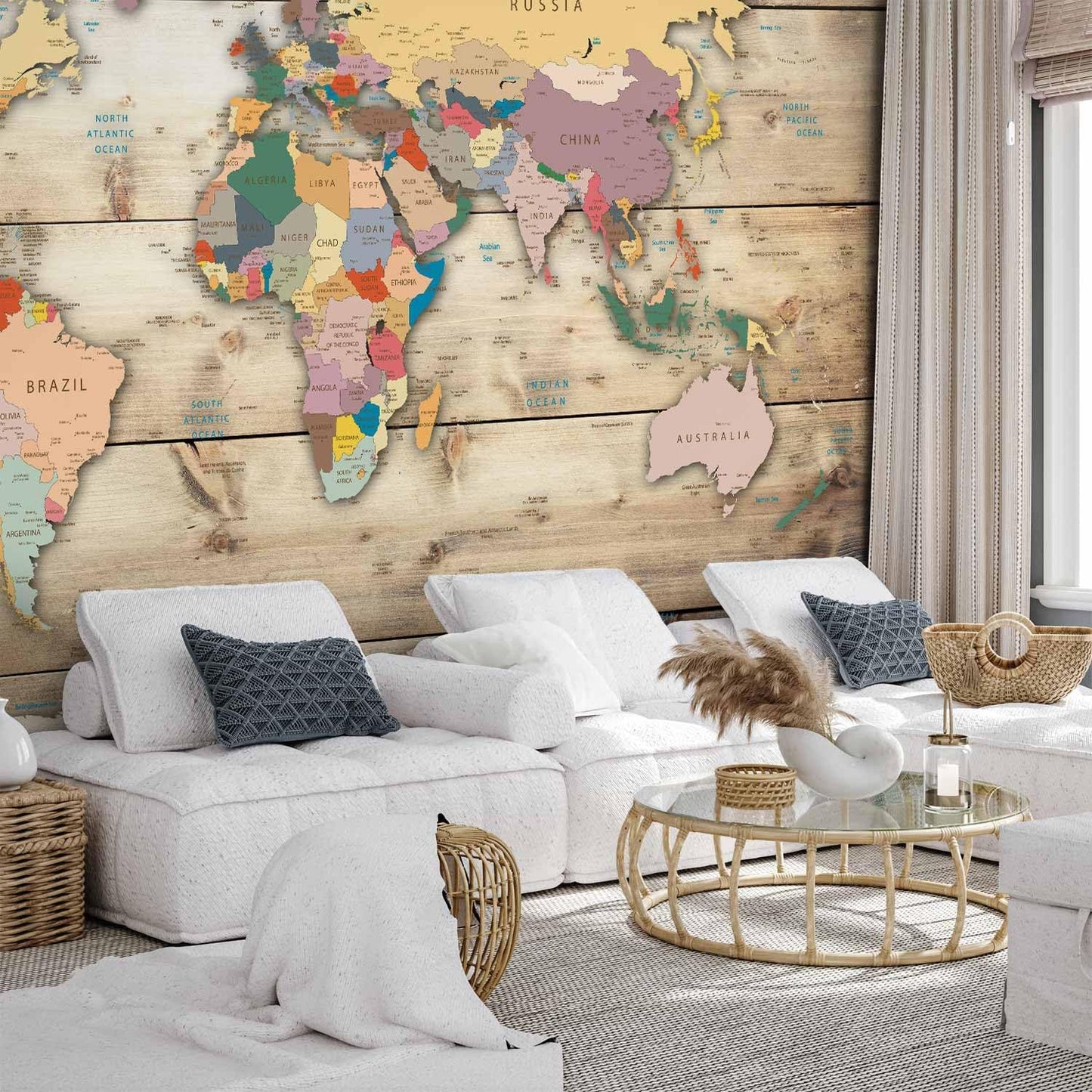 artgeist Wall Mural World Map 96x69 in - XXL Peel and Stick Self-Adhesive Wallpaper Removable Large Sticker Foil Wall Decor Print Picture Image Design Map of The World k-B-0009-a-b
