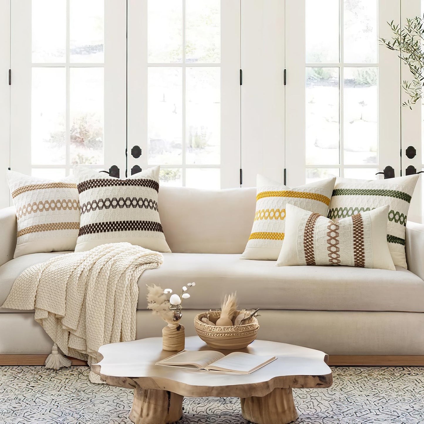 MIULEE Set of 2 Dark Brown Boho Decorative Lumbar Pillow Covers 12x20 Inch Farmhouse Rustic Couch Throw Pillows Modern Cotton Cushion Covers Retro Cute Macrame Woven Home Decor for Bed Sofa Chair