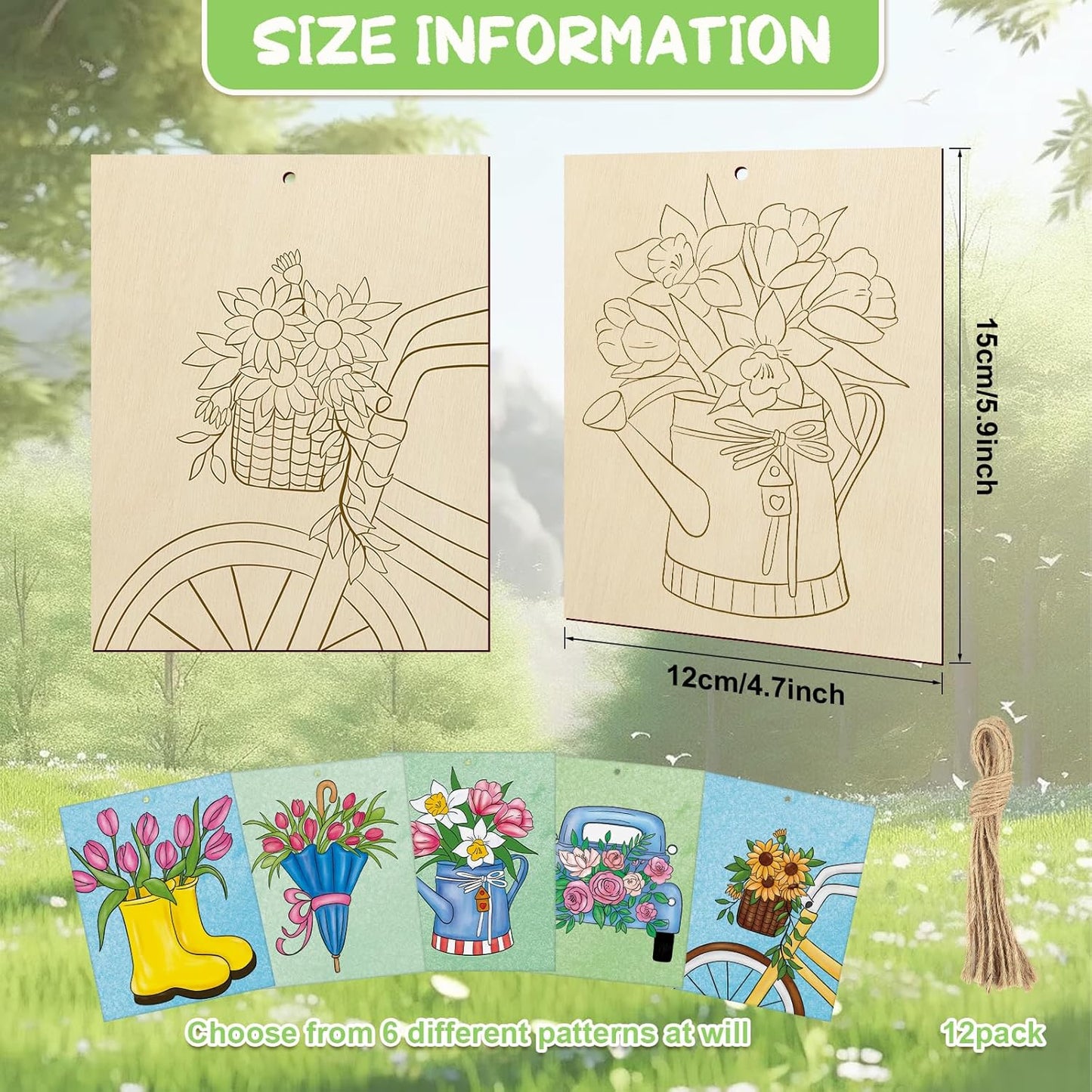 COCHIE 10 Pieces Large Spring Unfinished Wood Crafts to Paint for Adults and Kids, Bulk Predrilled Wooden Ornaments for Painting, Tulips Flowers Paintable Wood Slices Craft Supplies with Ropes