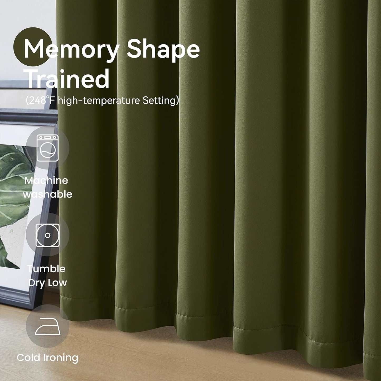 KangBang Olive Green Curtains 84 Inch Length 2 Panels Set, Blackout Pinch Pleated Noise Canceling Curtains & Drapes with Hooks Track System, Thermal Insulated Elegant Modern Decor, W40xL84