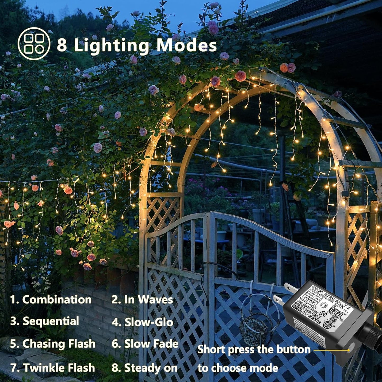YEGUO 33ft 400 LED Icicle Lights Outdoor, 80 Drops Icicle Christmas Light Connectable, 8 Modes Warm White Xmas Icicle Lights with Timer Indoor