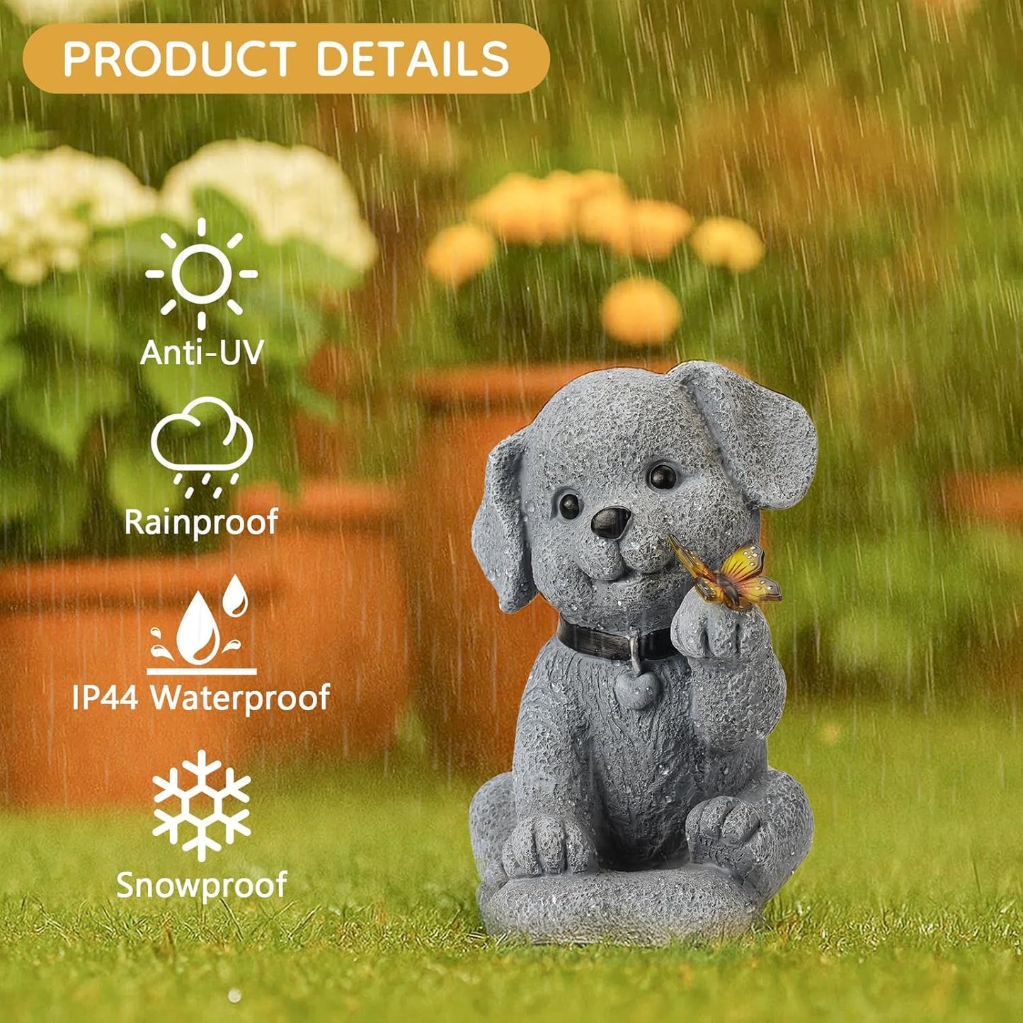 Solar Puppy Dog Garden Decor - Cute Pet Memorial Statue, Auto On/Off LED Light, Weatherproof Resin for Yard Pathway & Dog Lover Gifts