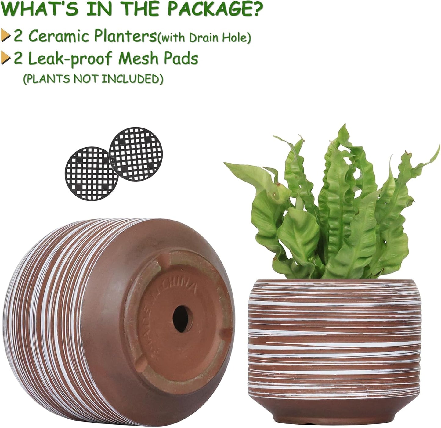 8 Inch + 6 Inch Ceramic Plant Pots Indoor with Drainage – Flower Pot Set, Decorative Indoor Planters for House Plants and Garden Use