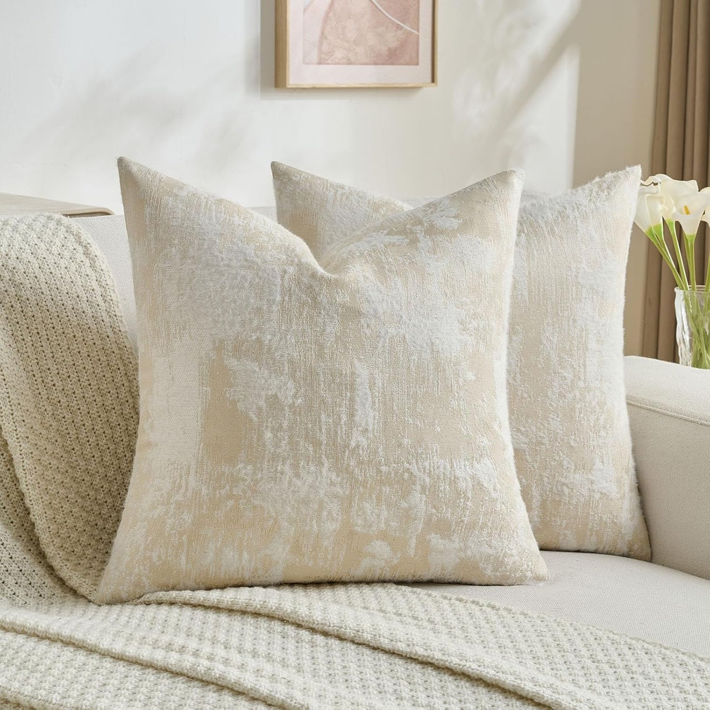 FUTEI Yellow White Decorative Throw Pillow Covers 20x20 Inch Set of 2,Soft Faux Cashmere Jacquard - Textured & Cozy Cushion Case,Modern Home Decor for Couch Bed Living Room