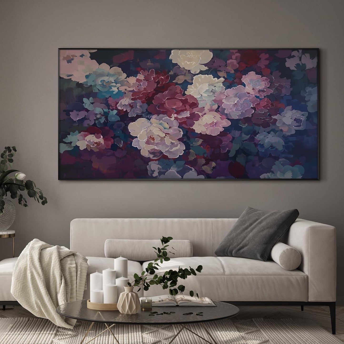 SIGNWIN 24"x46" Extra Large Framed Wall Art Bold Peony Bloom in Colorful Impressionist Style, Lush Floral for Home Living Room Bedroom Decor (Frame Assembly Required)