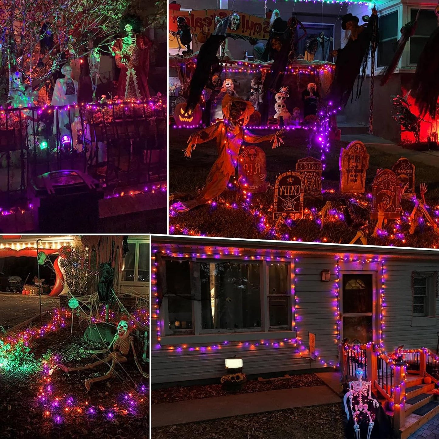ODEETRONIC Purple Orange Lights, 21.63ft 100 Count Mini Incandescent Halloween Lights, 120V UL Certified Connectable Plugin Outdoor Tree Light, Brown Wire Indoor String Light for Party Spooky Decor
