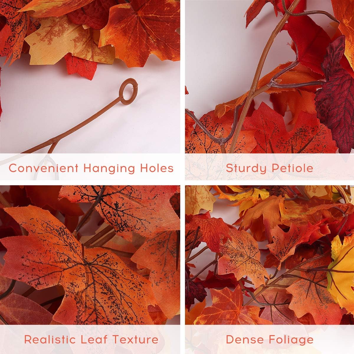 RECUTMS 2 Pack Fall Maple Garland - 5.8 FT/Pcs Autumn Hanging Fall Leave Vines for Home Garden Wedding Party Thanksgiving Dinner Fireplace Door Frame Doorway Backdrop Christmas Decor