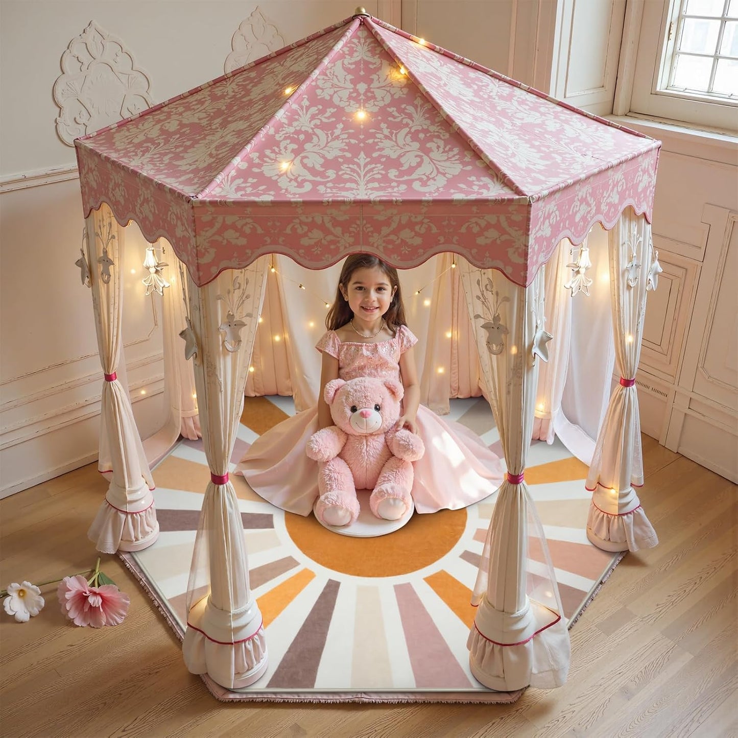 STARUIA Boho Sun Round Washable 6Ft Area Rug for Living Room, Soft Non-Slip Boho Rainbow Kids Nursery Orange Throw Rug Carpet for Bedroom, Circle Colorful Kitchen Rug for Classroom Office Dining Room