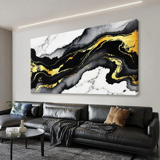 Black And Gold Abstract Wall Art Small Size Home Wall Decoration Modern Minimalist Abstract Wall Decor Canvas Art Wall Decor Marble Texture Painting Pictures For Bedroom Office Artwork 20"X40"