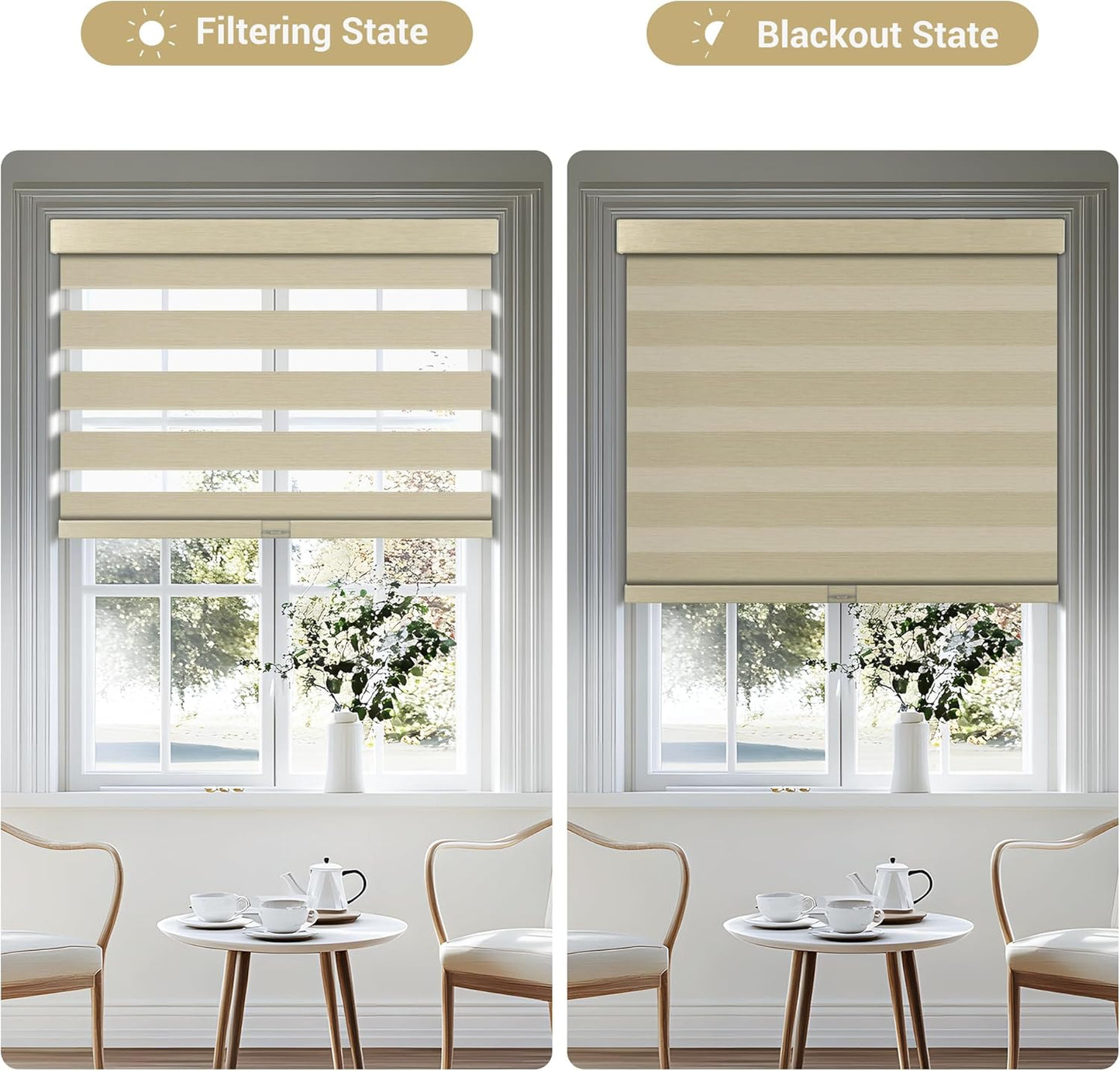 Cordless Zebra Blinds for Windows, Blackout Interior Blinds,Easy to Install,UV Protection,for Offices and Home,Custom Roller Shades, Mousse Beige,19" W x 88" H