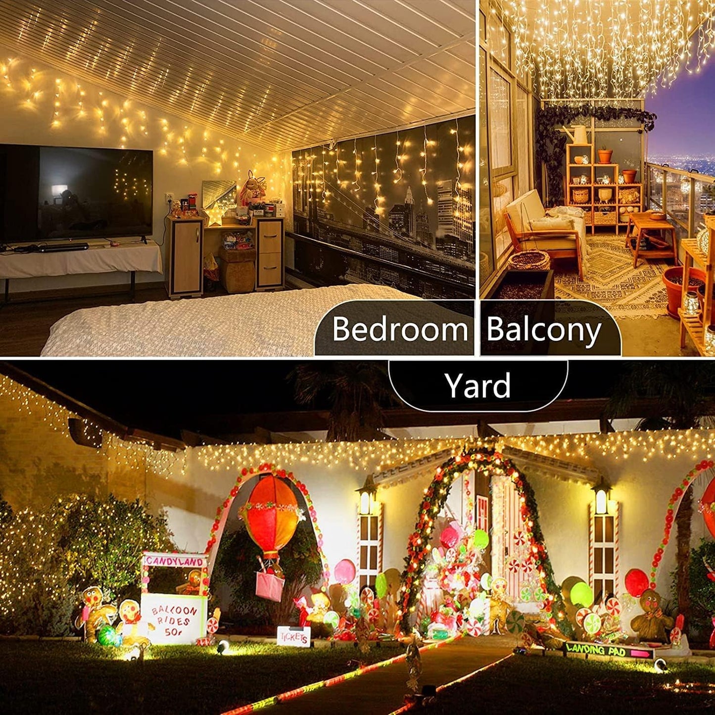 YEGUO 66ft 800 LED Icicle Lights Outdoor, 160 Drops Icicle Christmas Light Connectable, 8 Modes Warm White Xmas Icicle Lights with Memory Timer