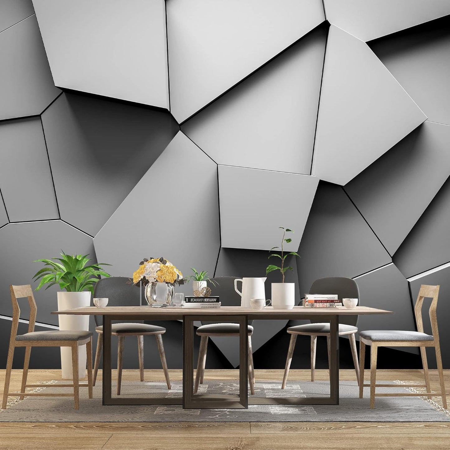 Grey Geometry wallpeper Living Room Bedroom Office Wall Mural - 91"x65"（Not Peel and Stick）