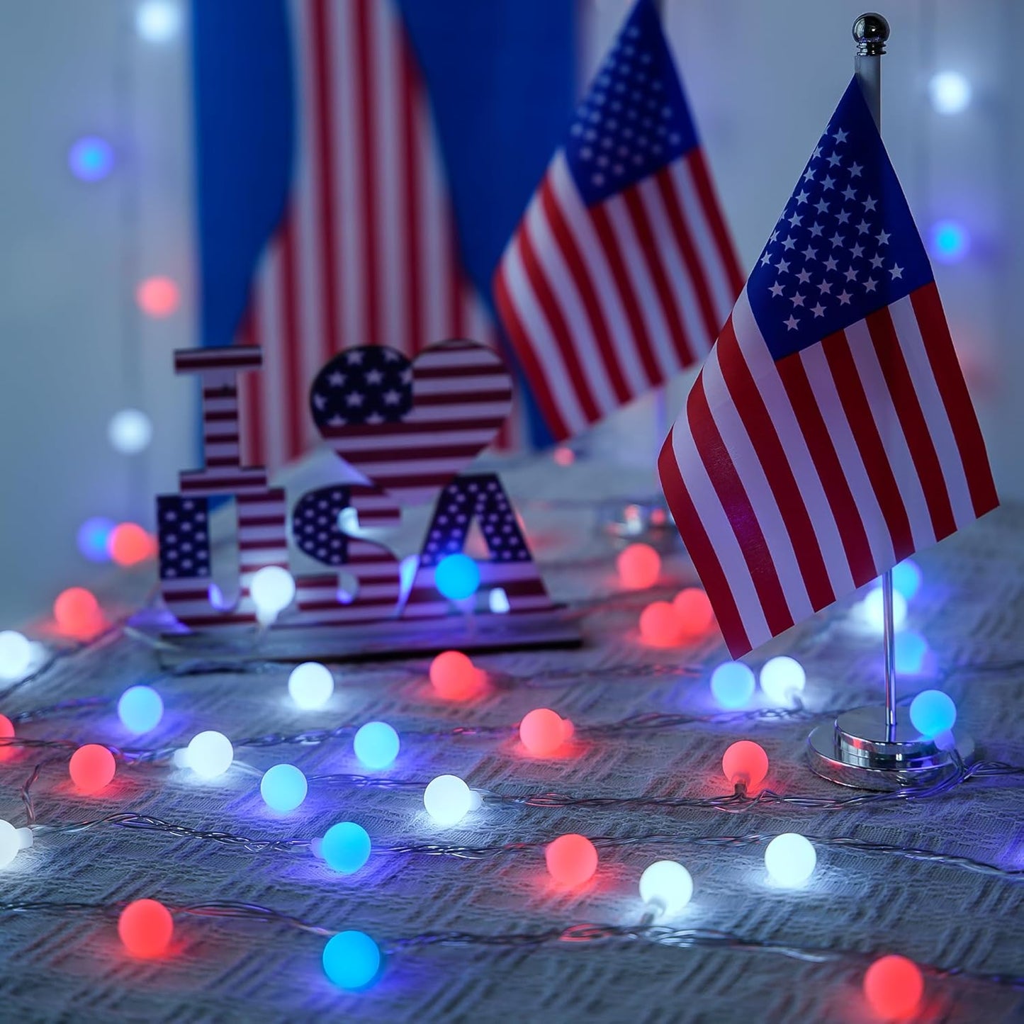 JMEXSUSS Connectable Red White and Blue Lights Indoor Outdoor, 100 LED 33ft 4th of July Decorations Light Plug in, 8 Modes Globe String Lights with Remote for Independence Day Party Patriotic Decor