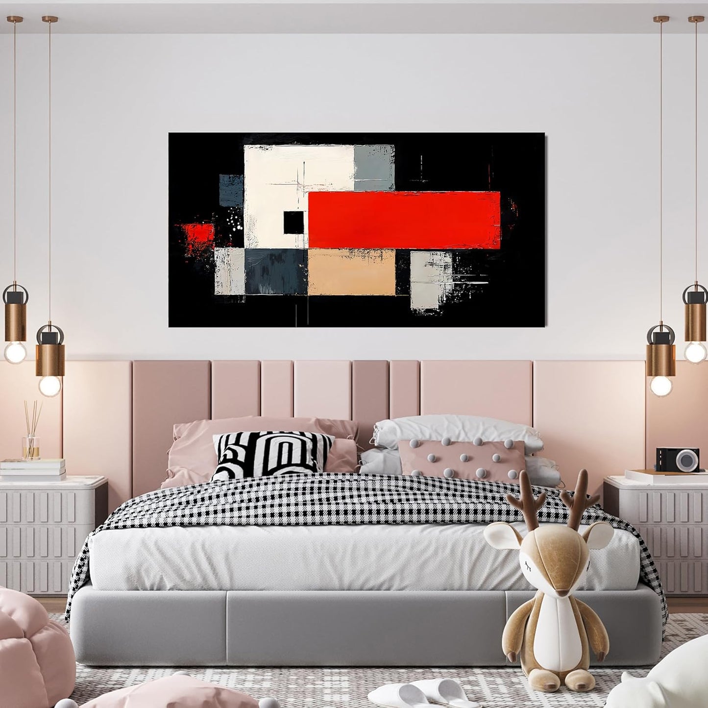 Abstract Wall Art Decor Wall Art Pictures for Living Room Abstract Canvas Art Wall Decor Black and White Wall Art Prints Artwork for Walls Modern Red Wall Art Decorations Home Office Decor 20" X 40"