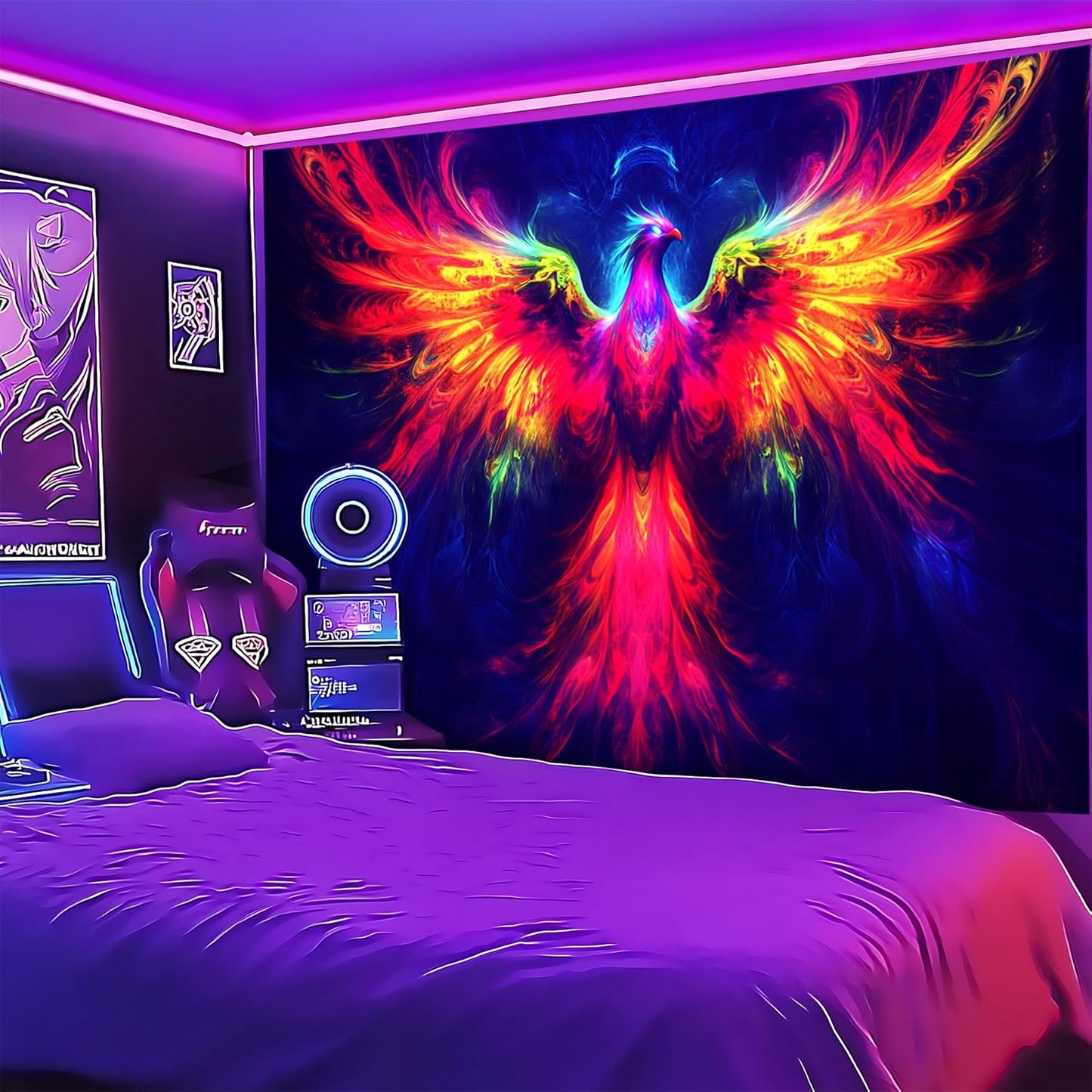Blacklight Tapestry,WingTapestry Glow In The Dark,UV Reactive Black Light Upright Posters Wall Hanging for Bedroom Dorm Living Room Backdrop Decor (wing16, 59L" x 51W")