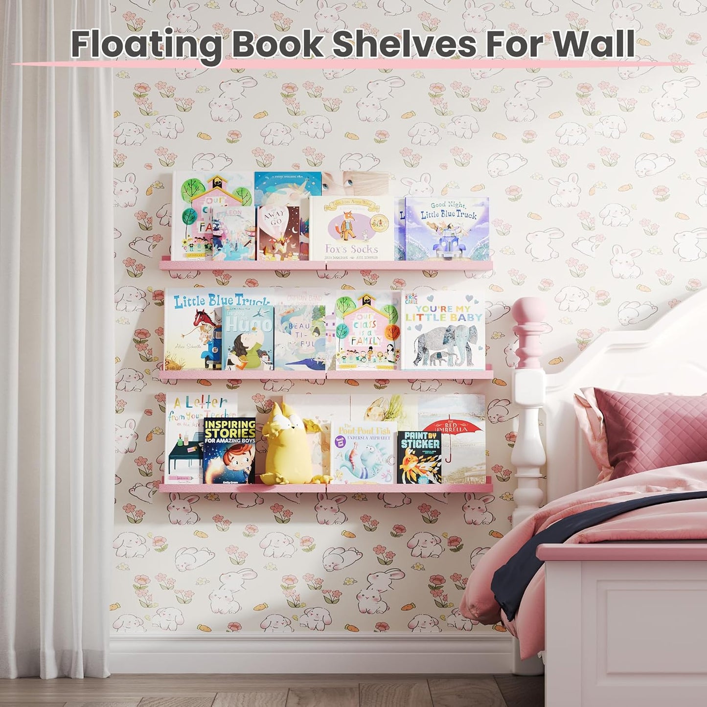 upsimples Pink Shelves for Wall, Pink Room Decor for Teen Girls, Bedroom, Living Room, Game Room, 6 Pack Wall Mounted Wood Shelves for Picture, Plants